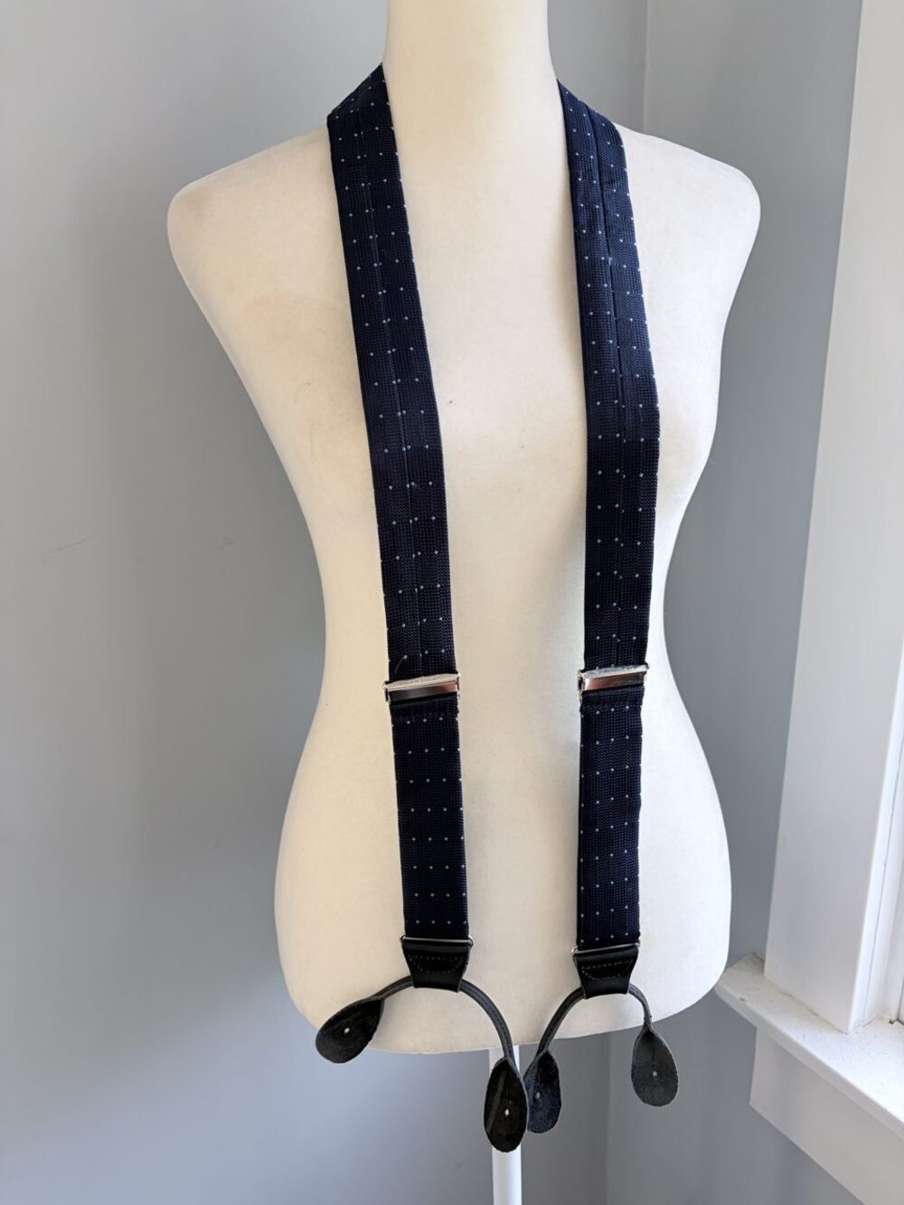 Navy Pin Dot Button End Braces Suspenders Made in England